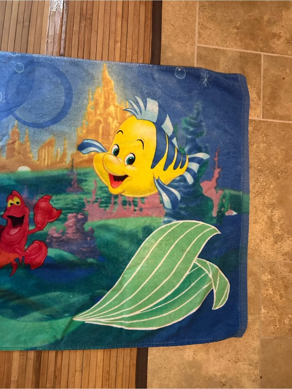 Disney Ariel and Flounder Summery 100% Cotton Bath Towel Great for the Pool